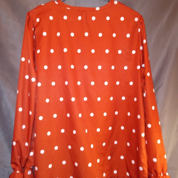 Elings burn orange satin polka dot tie front blouse - Picture 3 of 3